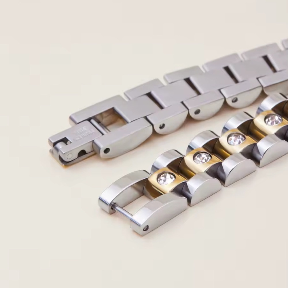 Elegant Two Tone Crystal Bracelet – Minimalist Stainless Steel - Picture 6 of 7
